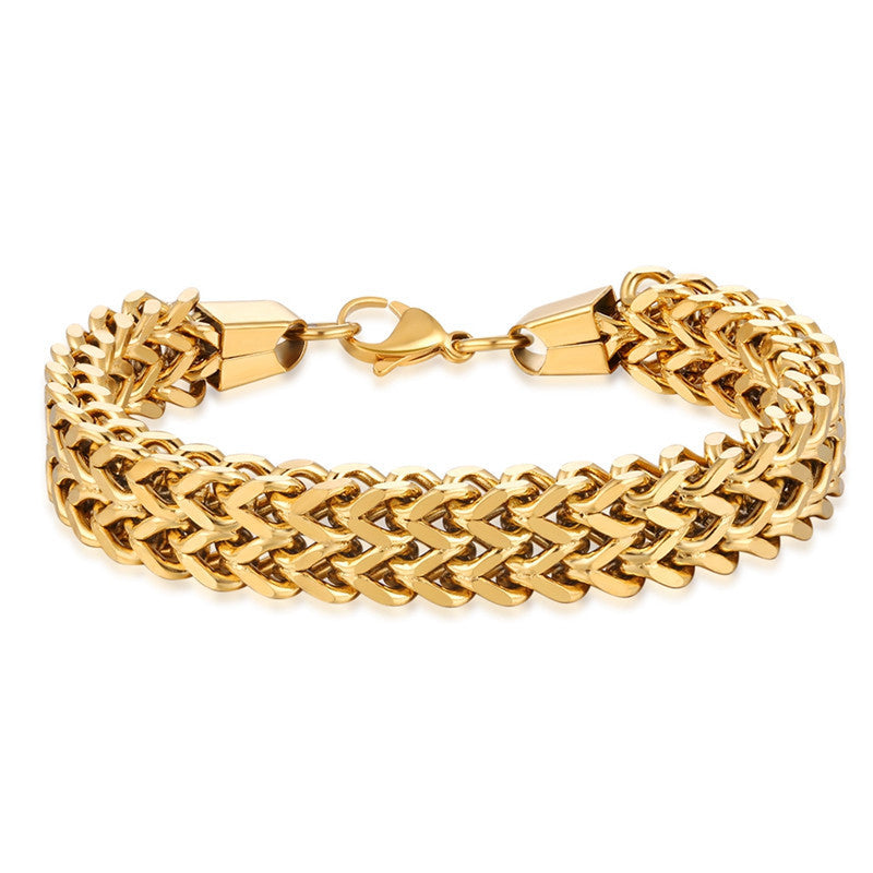 Wholesale Stainless steel hip-hop double row positive and negative chain braided bracelet